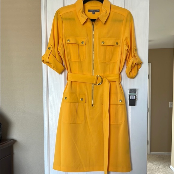 Sharagano Dresses & Skirts - Sharagano Yellow Dress with Belted Waist Sz 8